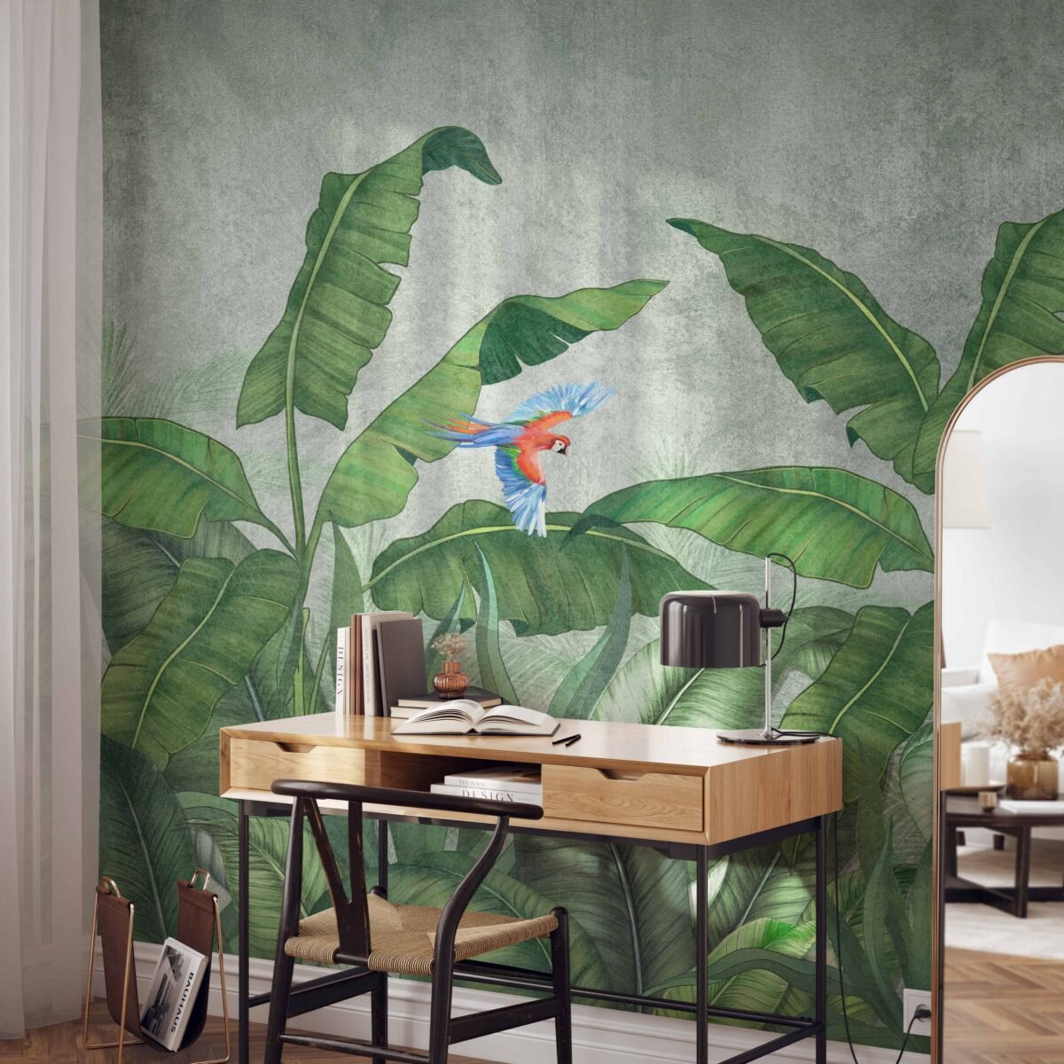 Tropical Paradise Jungle Wallpaper Mural with Parrots - Image 2