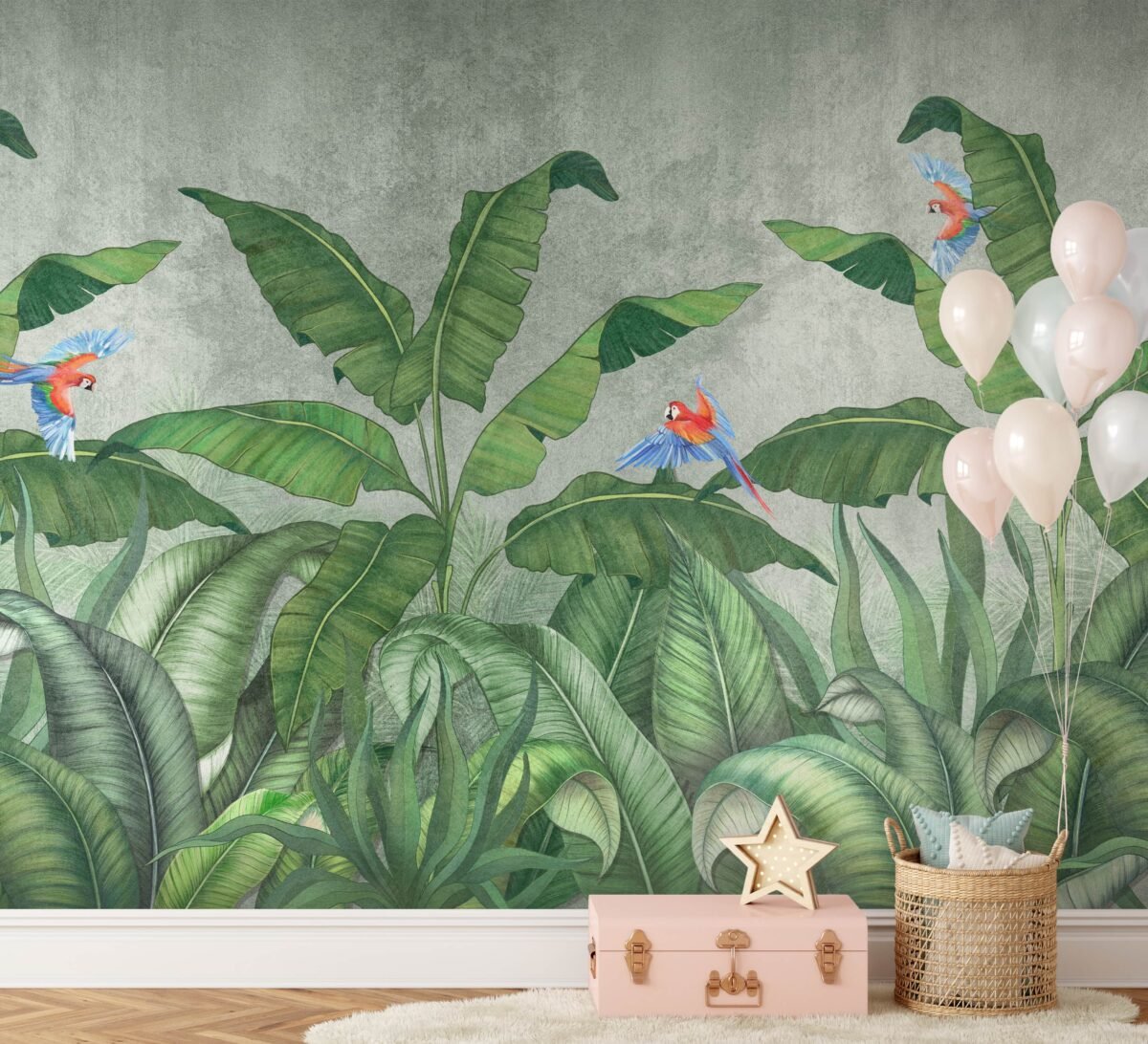 Tropical Paradise Jungle Wallpaper Mural with Parrots - Image 4