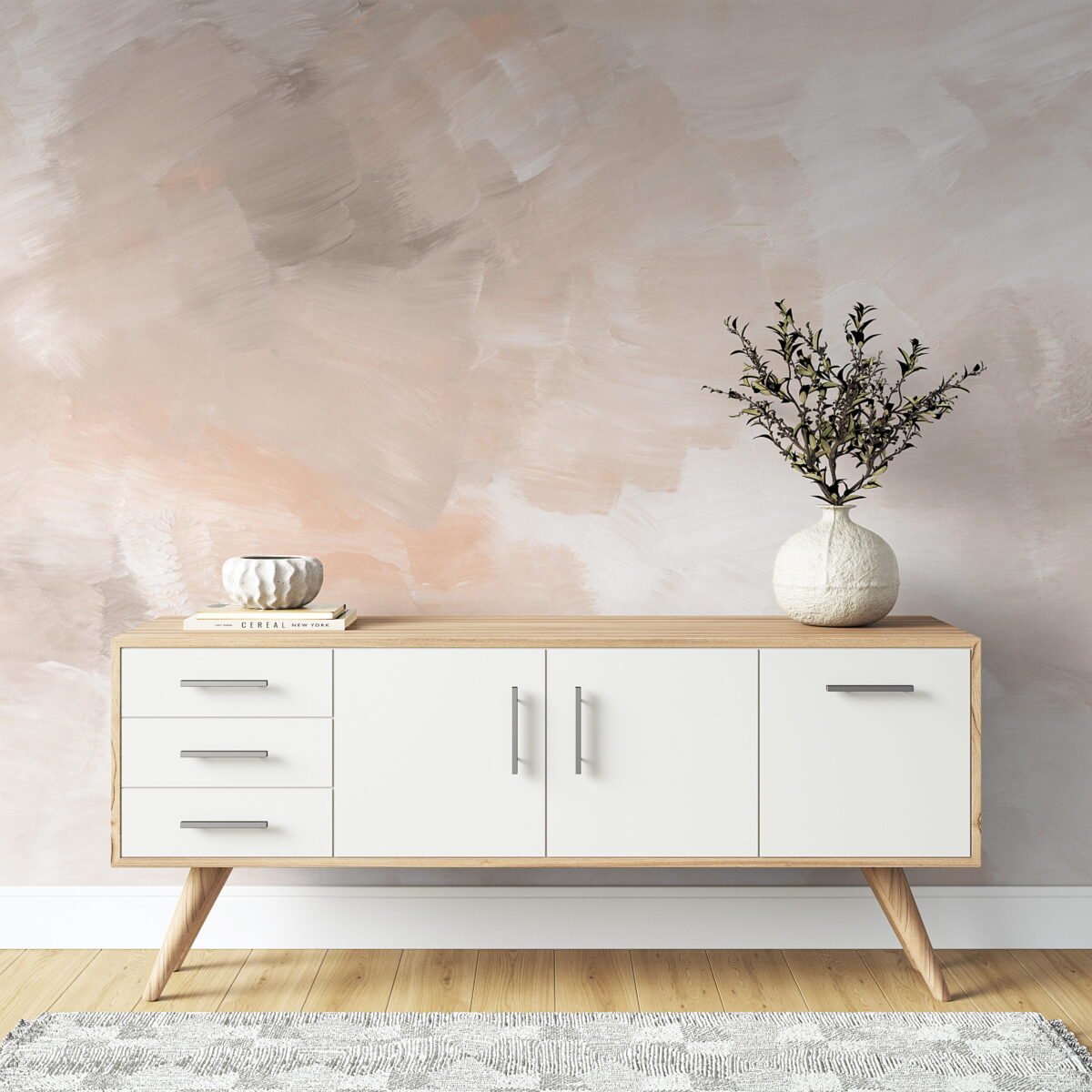 White and Orange Acrylic Texture Wallpaper - Modern Abstract Organic Design - Image 4