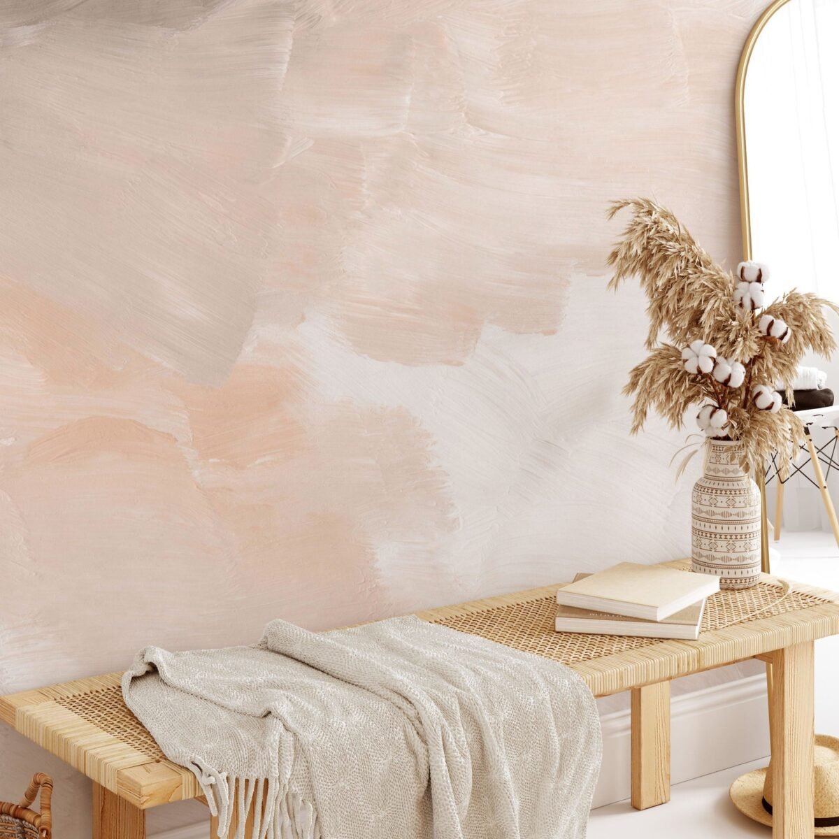 White and Orange Acrylic Texture Wallpaper - Modern Abstract Organic Design - Image 1