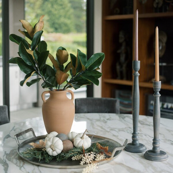 Set of 2 Handcrafted Dark Grey Mango Wood Taper Candle Holders - Stylish Home Decor Accent