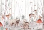 Woodland Creatures Watercolor Wallpaper - Peel and Stick Forest Animal Mural - Image 3