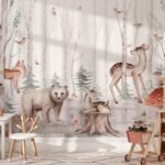 Woodland Creatures Watercolor Wallpaper - Peel and Stick Forest Animal Mural