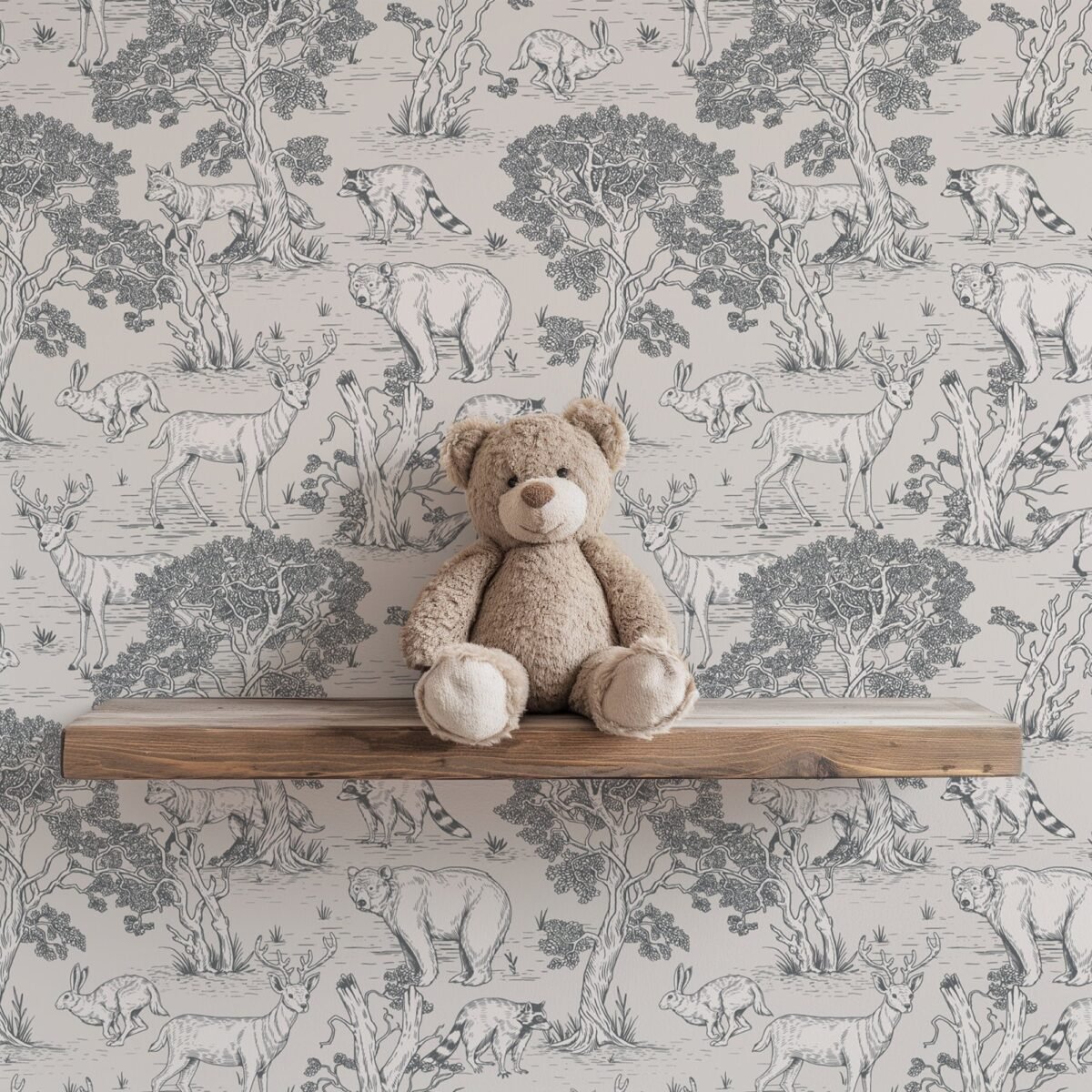 Woodland Animals Toile Wallpaper - Vintage Forest Wildlife Mural - Image 3
