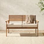 Zander Mid-Century Modern Acacia Outdoor Slat-Back Loveseat