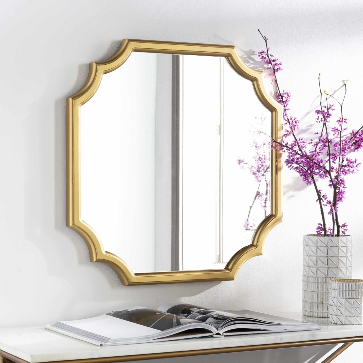 Abangay Gold Contemporary Wood Frame Mirror - Image 3