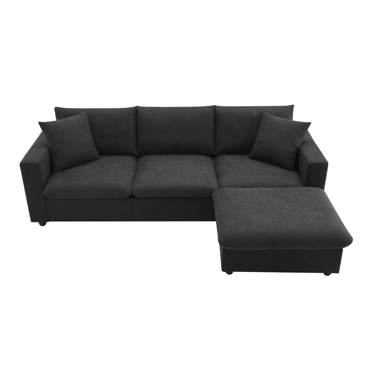 Walker Edison | Chenille Black Modern L-shape Sectional Sofa Ottoman - Image 9