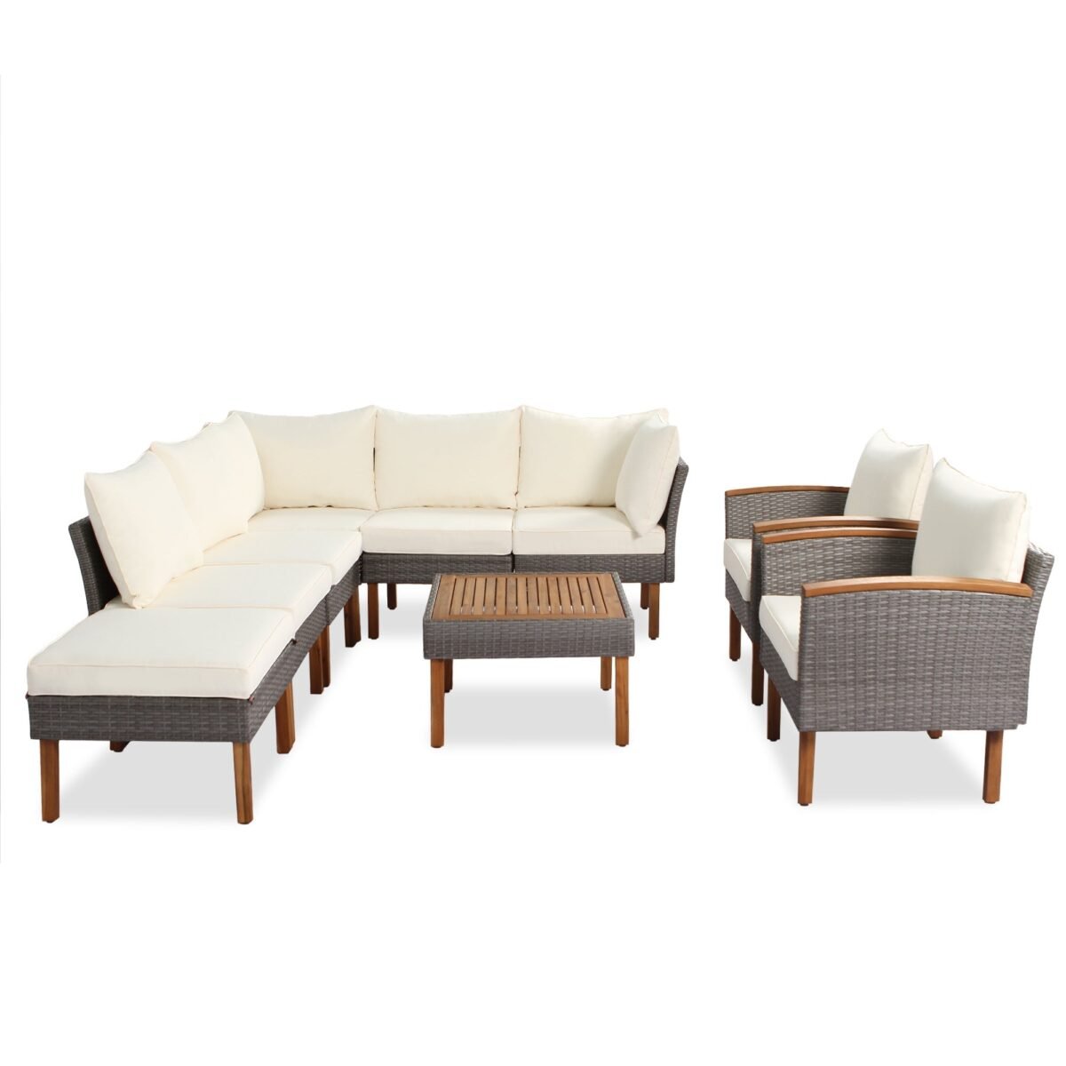 Walker Edison | Wicker 9-Piece Patio Modular Sofa Set - Image 5