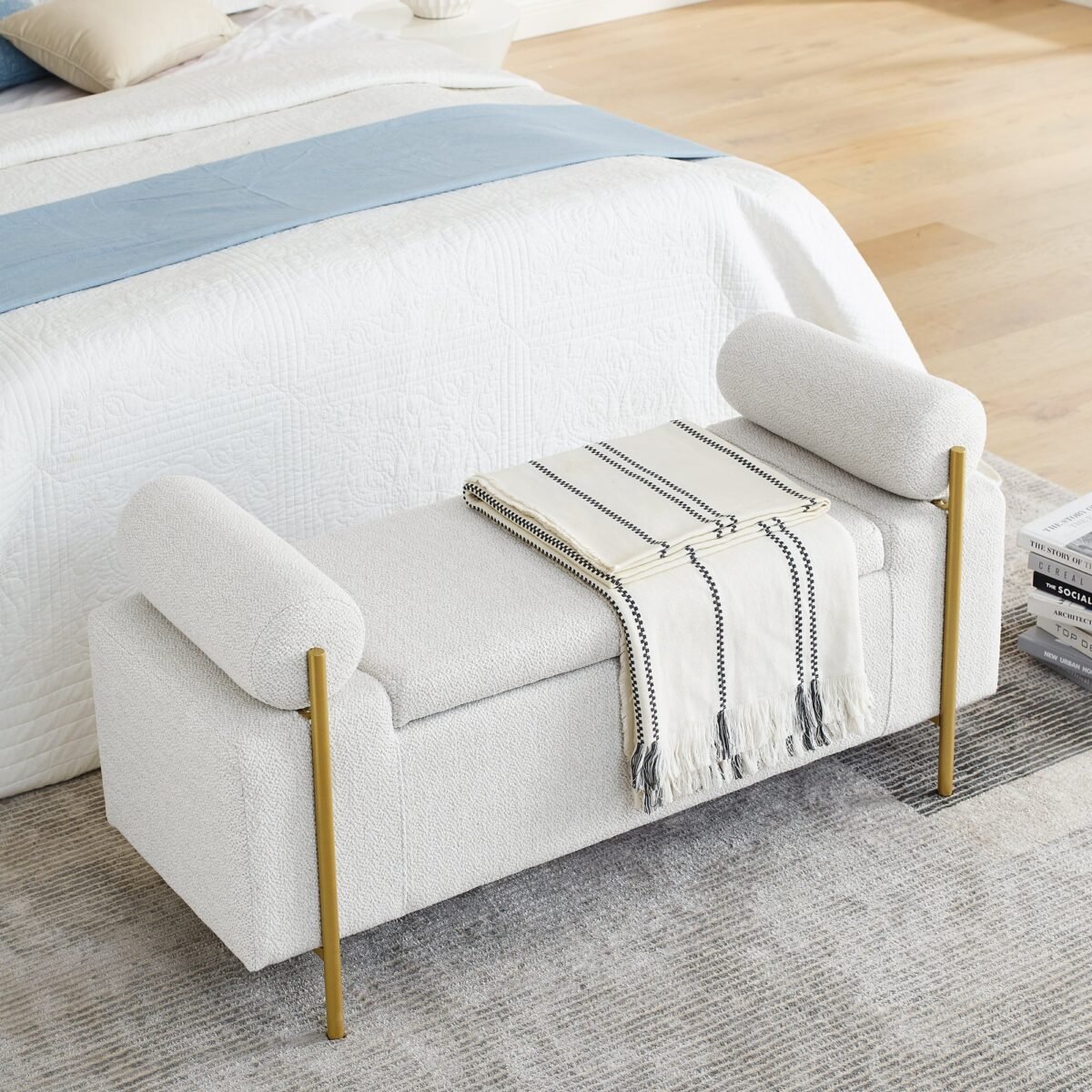 Walker Edison | Minimalist Upholstered Linen Storage Bench - Image 5
