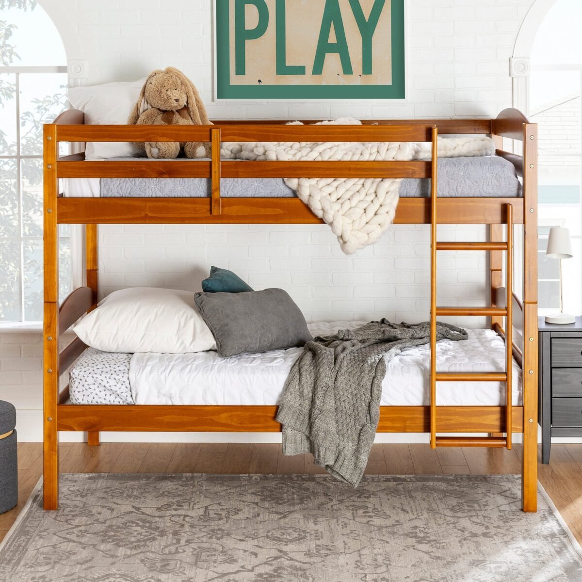 Carolina Transitional Solid Wood Twin-over-Twin Bunk Bed - Image 6