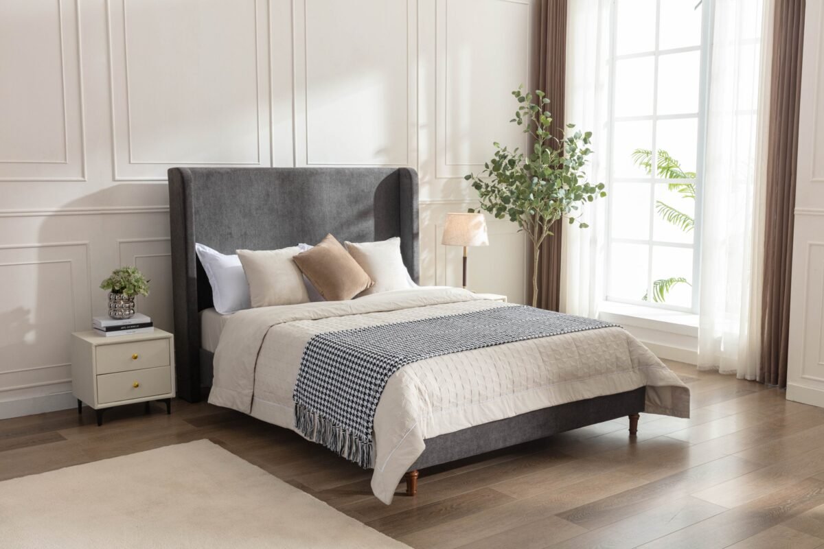 Walker Edison | Velvet Tall 54" Headboard Upholstered Queen Bed - Image 7