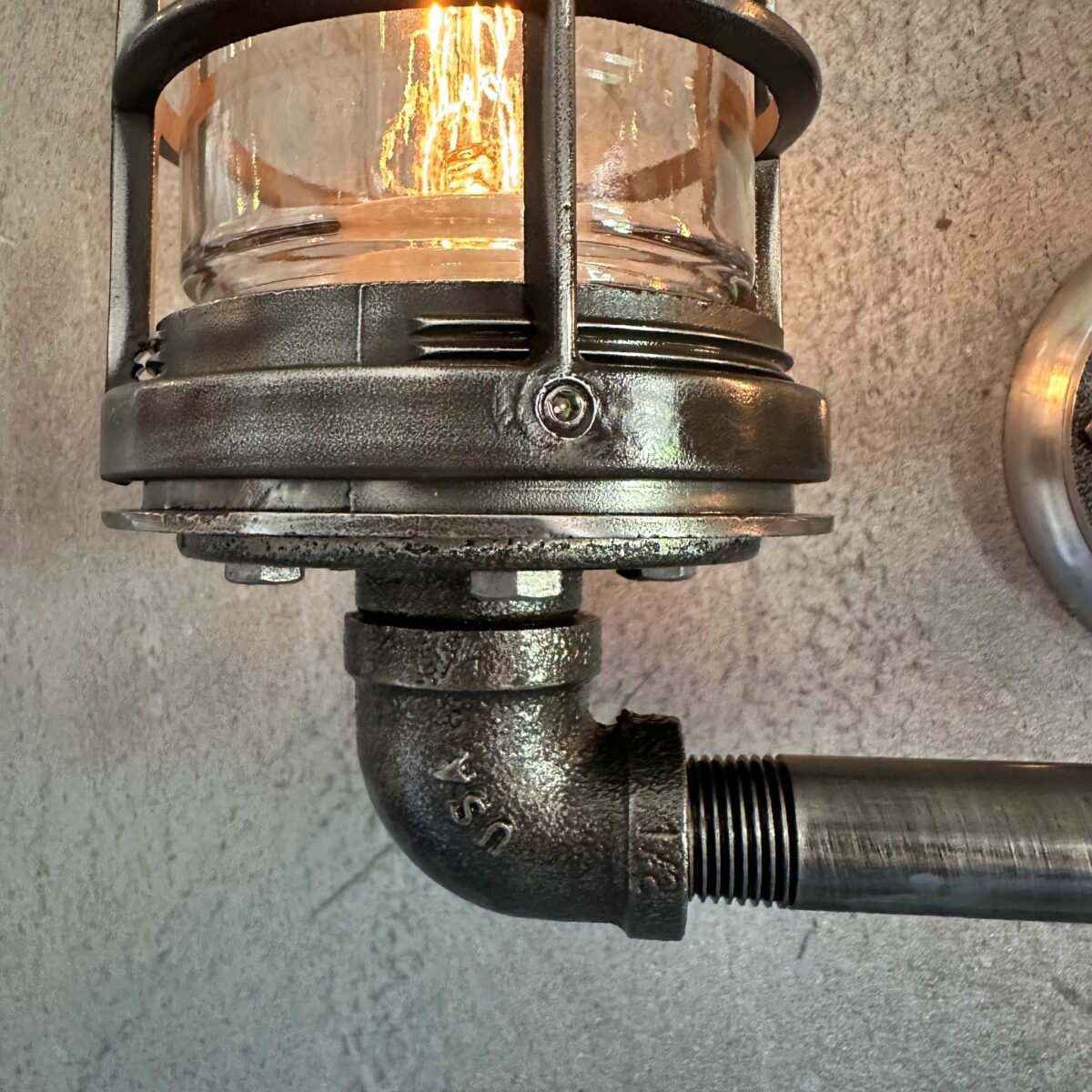 Black Pipe Light - Double Cage Industrial Wall Sconce - The Ironforge - Image 2