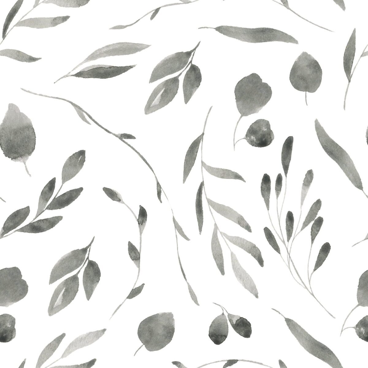 Black and White Watercolor Floral Wall Mural - Image 2