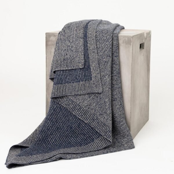 Cobalt and Platinum Yak Down Beehive Knit Throw