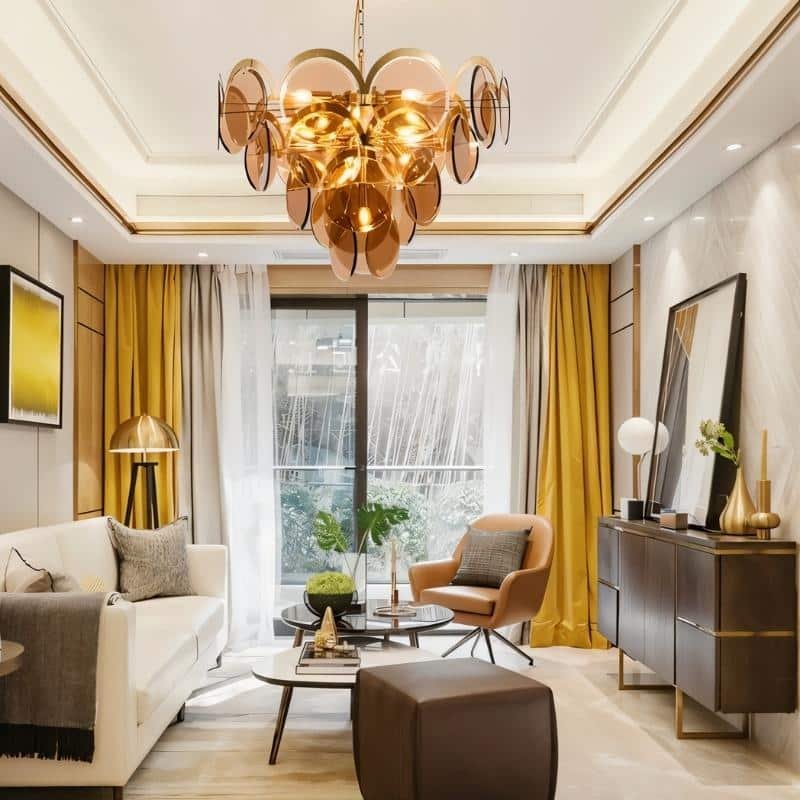 brillora-chandelier-living-room-amber-glass-modern-lighting-1 Brillora Chandelier - Image 1