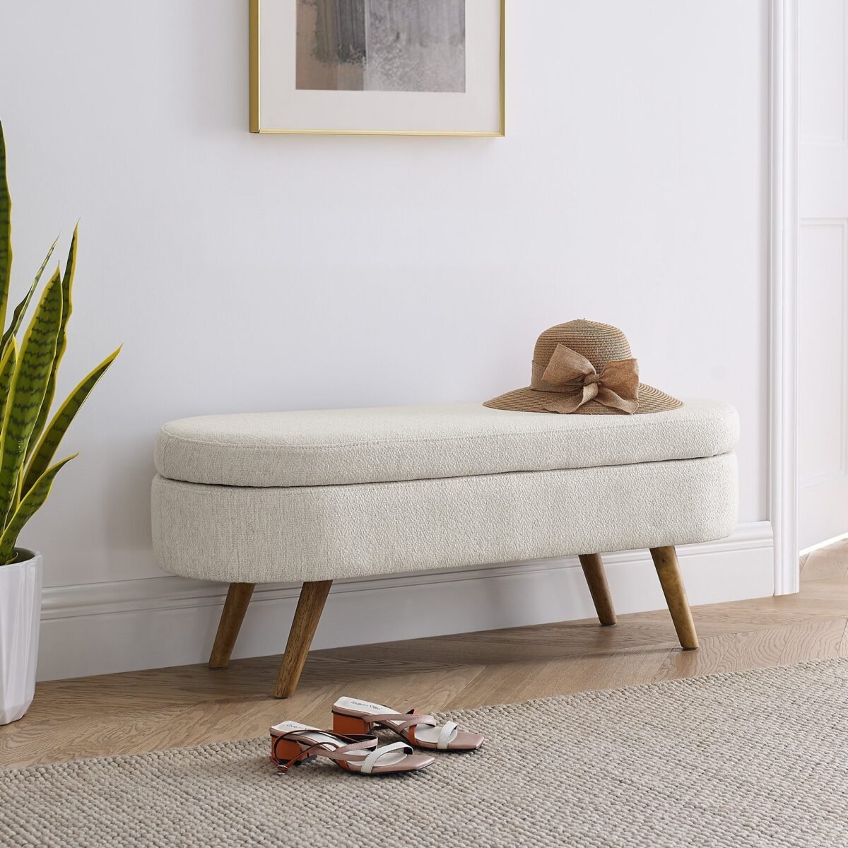 Walker Edison | Ottoman Oval Storage Bench - Image 2