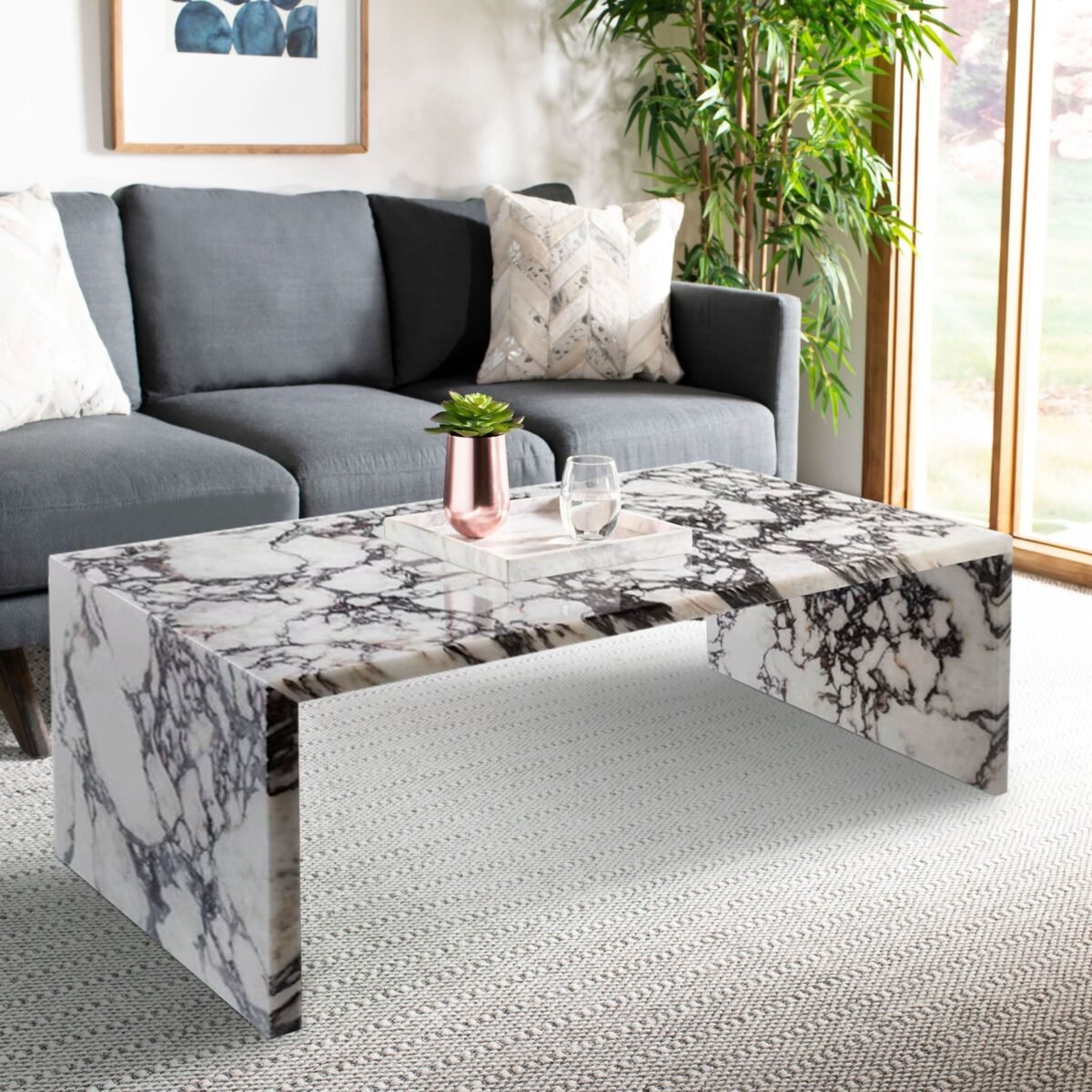 Calacatta Viola Marble Plain Design Coffee Table Polished (W)20" (L)36" (H)12" - Image 1