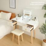 Walker Edison | Vanity Desk Set with LED Lighted Mirror - Image 3