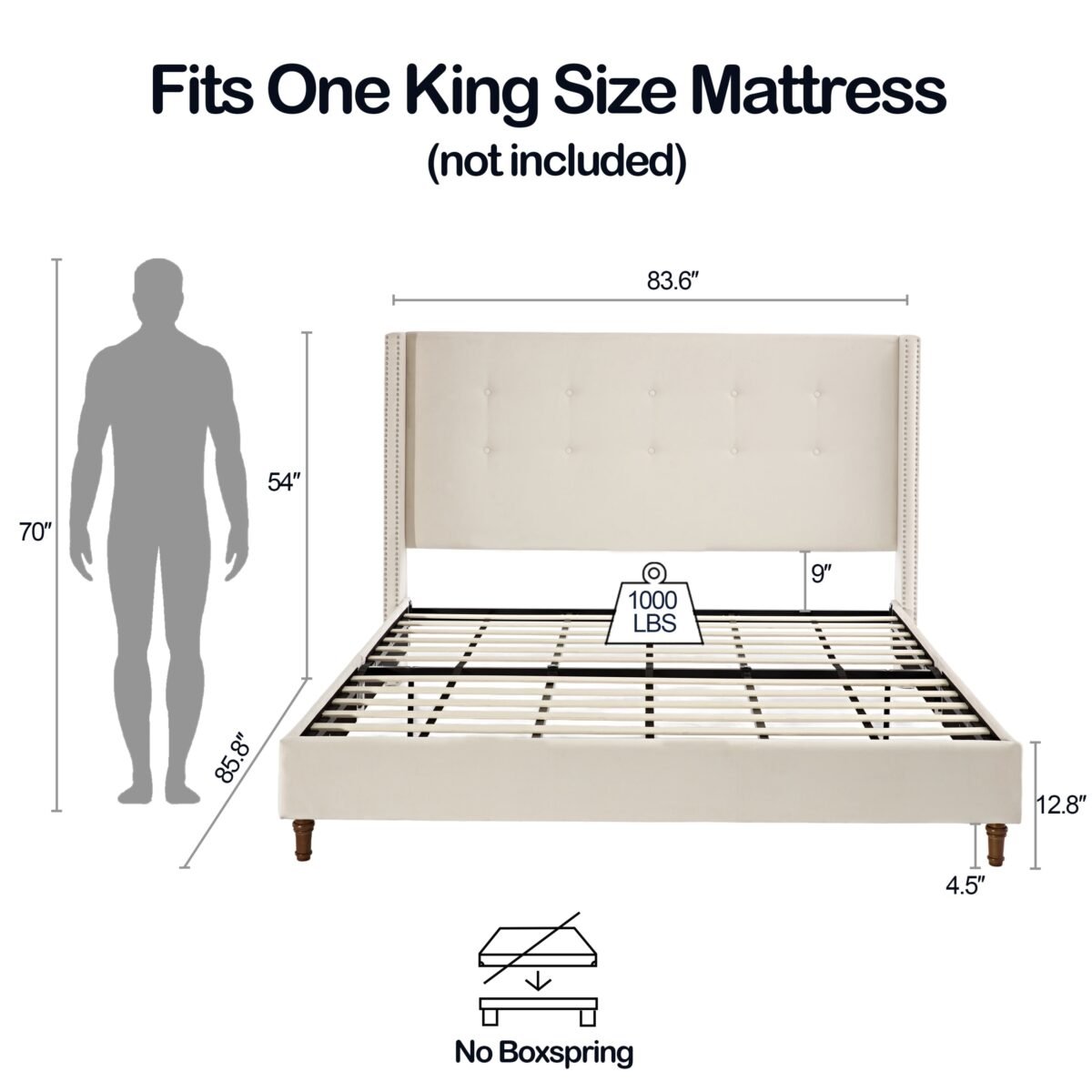 Walker Edison | Traditional Peyton Upholstered 54" High Headboard King Bed - Image 8