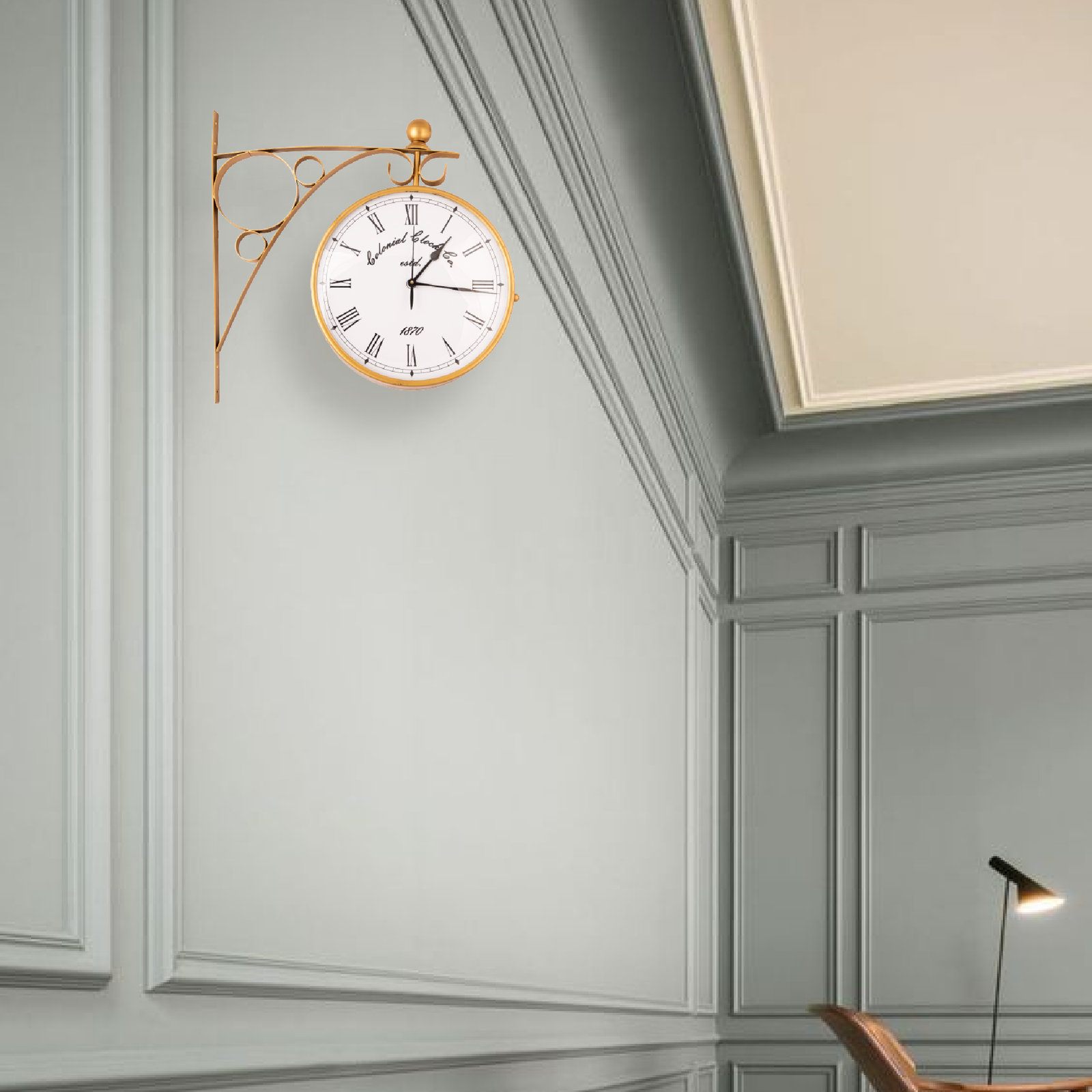 clock-01 Copper Metallic Gold Carving Station Clock - Image 1