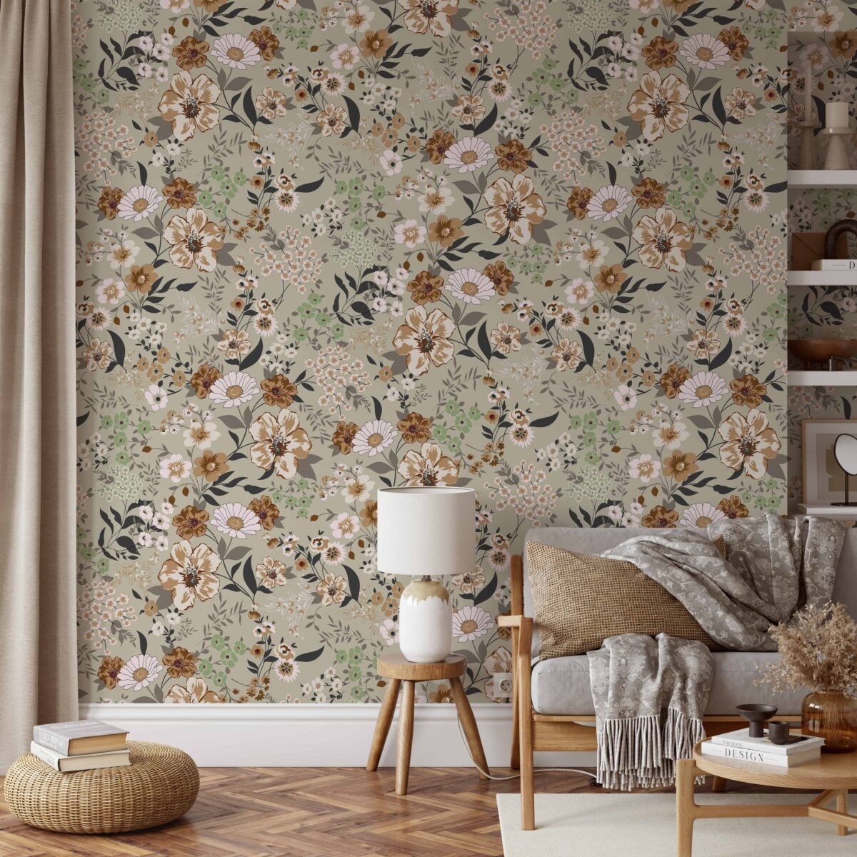 Vintage Floral Wallpaper with Earthy Tones - Image 4