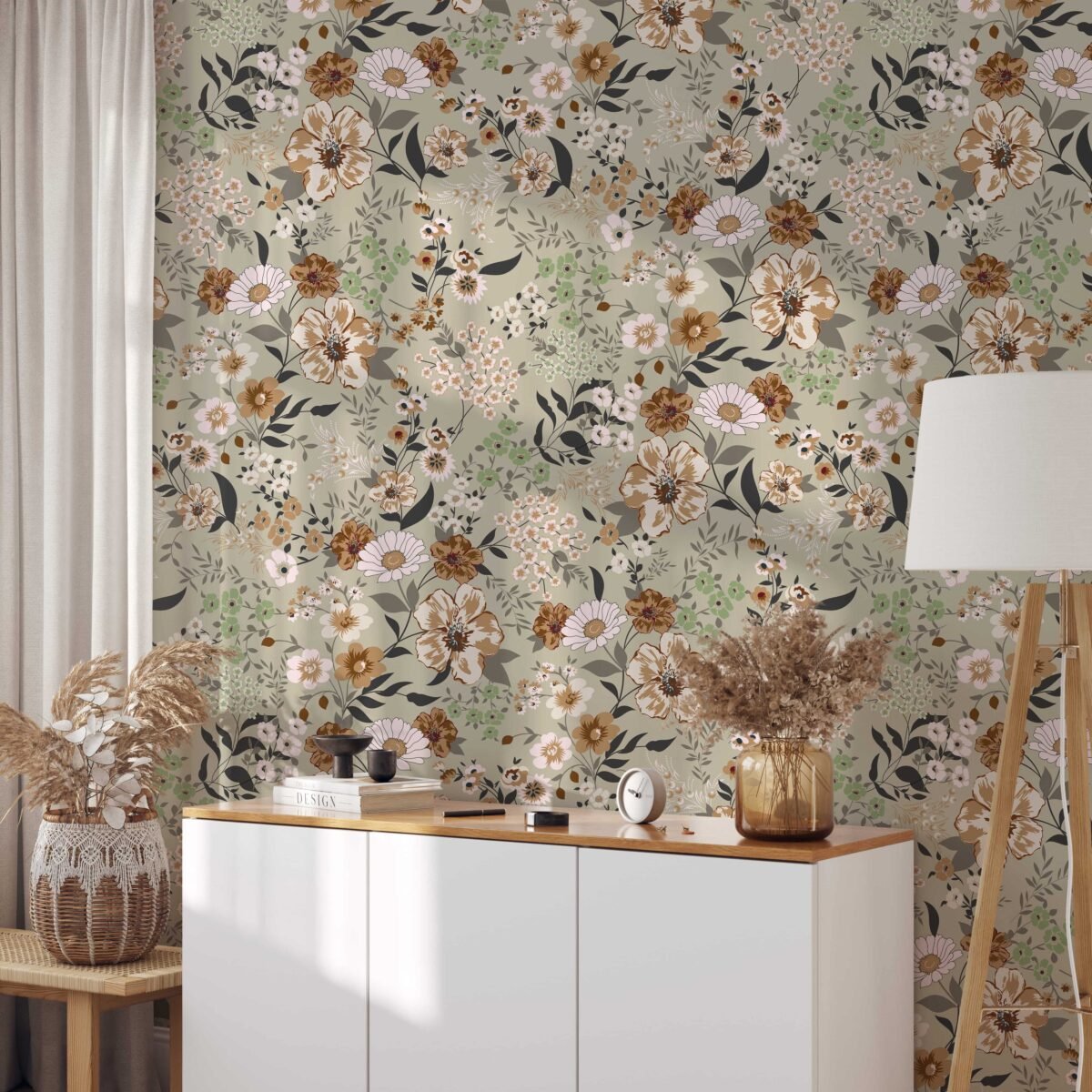 Vintage Floral Wallpaper with Earthy Tones - Image 3