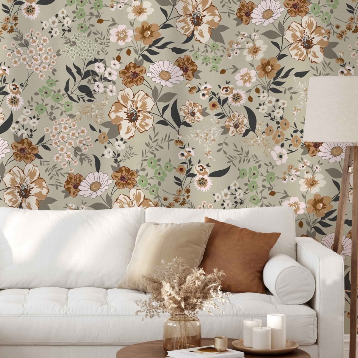 Vintage Floral Wallpaper with Earthy Tones - Image 1