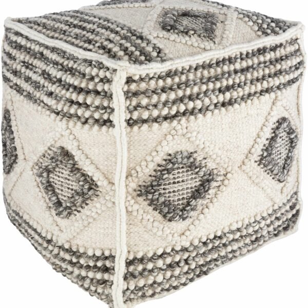 Cowanesque Beige Diamond-Patterned Square Pouf