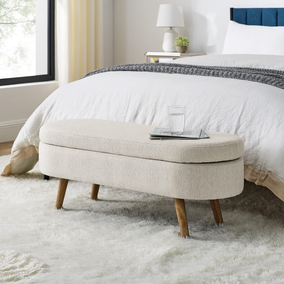Walker Edison | Ottoman Oval Storage Bench - Image 4