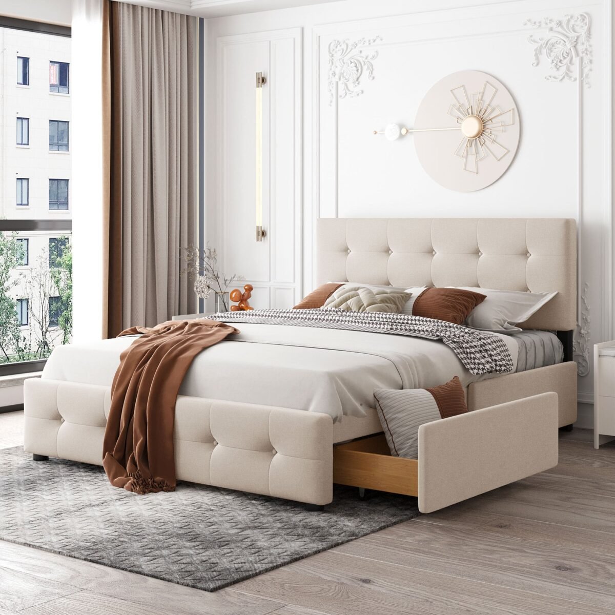 Walker Edison | Upholstered Queen Platform Bed with Storage - Image 1