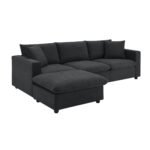 Walker Edison | Chenille Black Modern L-shape Sectional Sofa Ottoman - Image 3