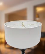 Hardback Shallow Drum Lampshade White Linen Fabric, 14x14x7 - Image 2