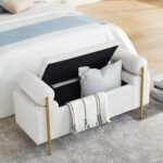 Walker Edison | Minimalist Upholstered Linen Storage Bench - Image 4