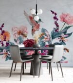 Flying Birds with Flower Bouquet Wallpaper Mural - Image 3
