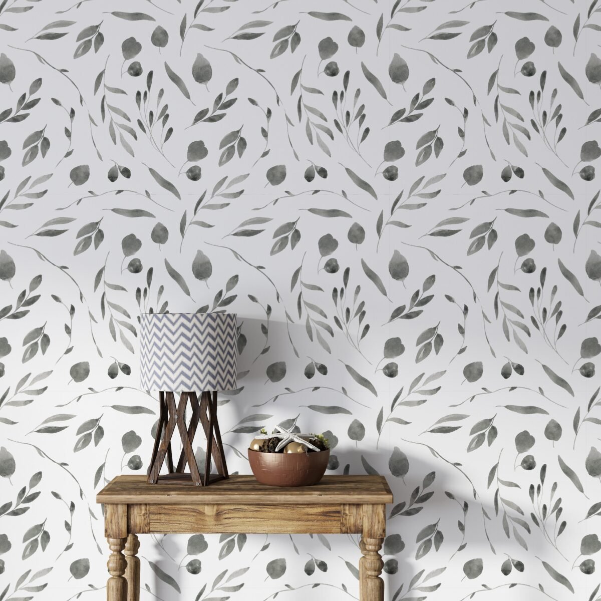 Black and White Watercolor Floral Wall Mural - Image 1