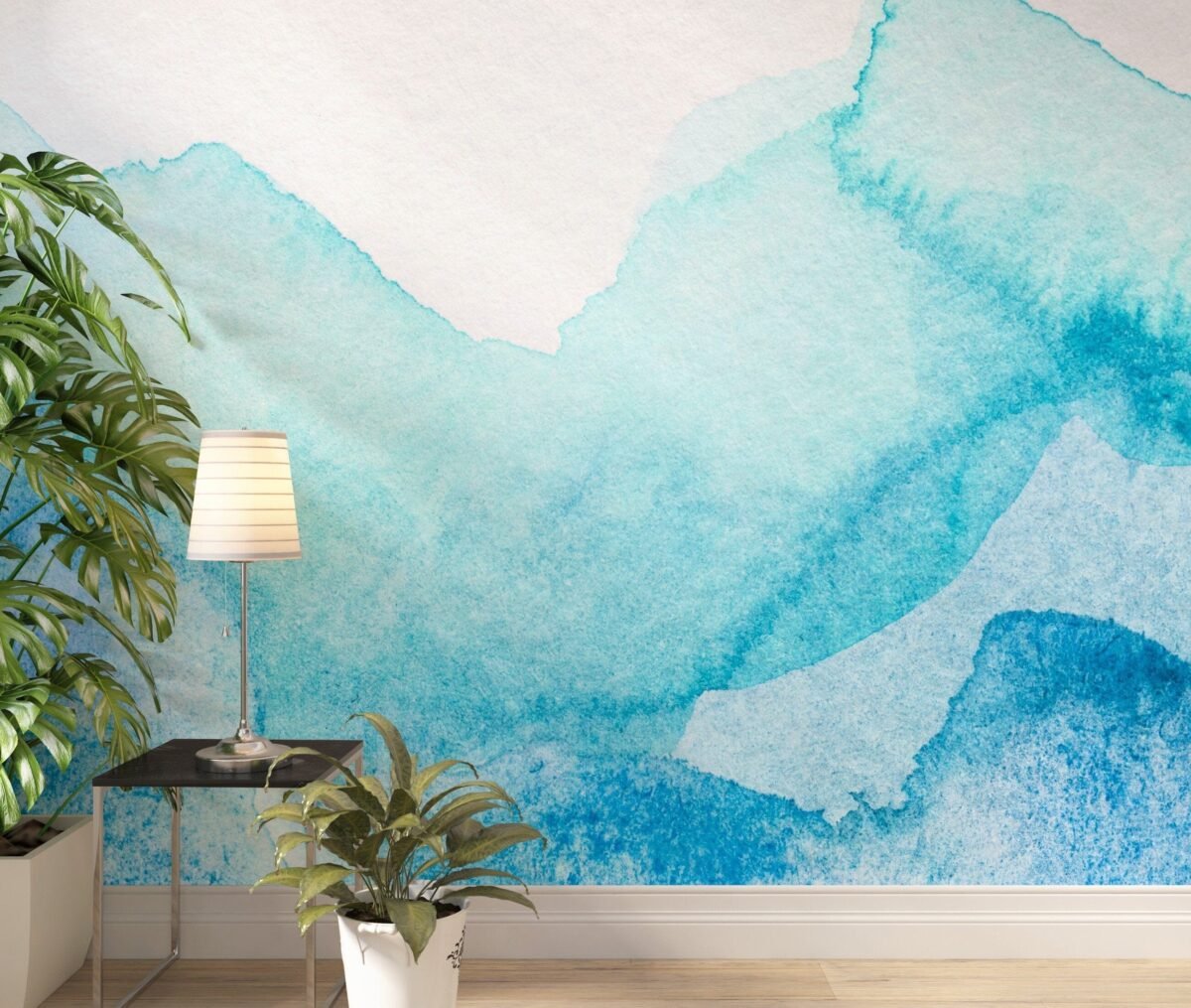 Abstract Blue Wallpaper - Serene Blue Watercolor Wall Mural - Image 4