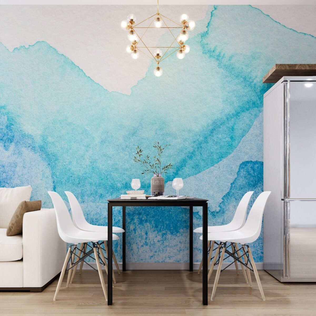 Abstract Blue Wallpaper - Serene Blue Watercolor Wall Mural - Image 3