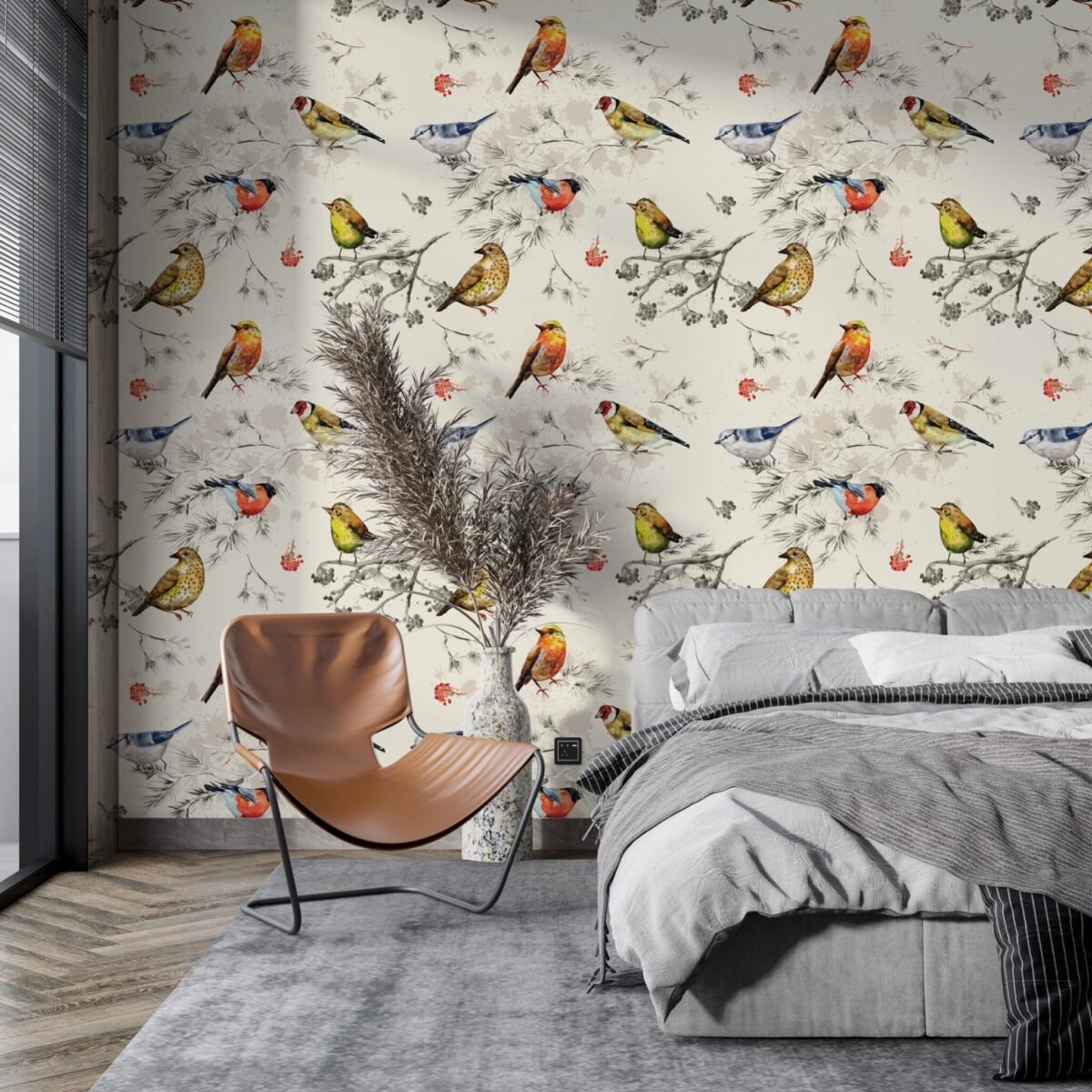 Vintage Birds Pattern Wallpaper - Peel and Stick Nature Inspired Wallpaper - Image 2
