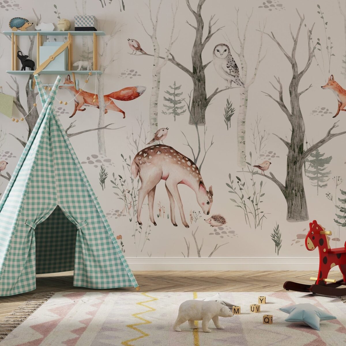 Woodland Forest Animals Wallpaper - Peel and Stick Wall Mural - Image 1