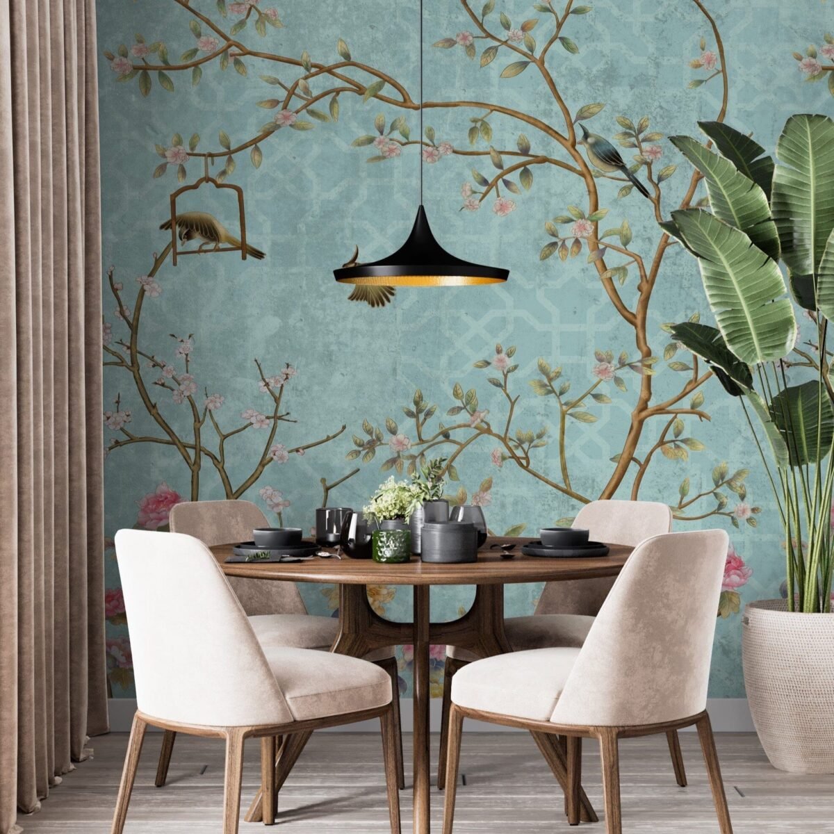 Vintage Blue Chinoiserie Wallpaper - Image 2