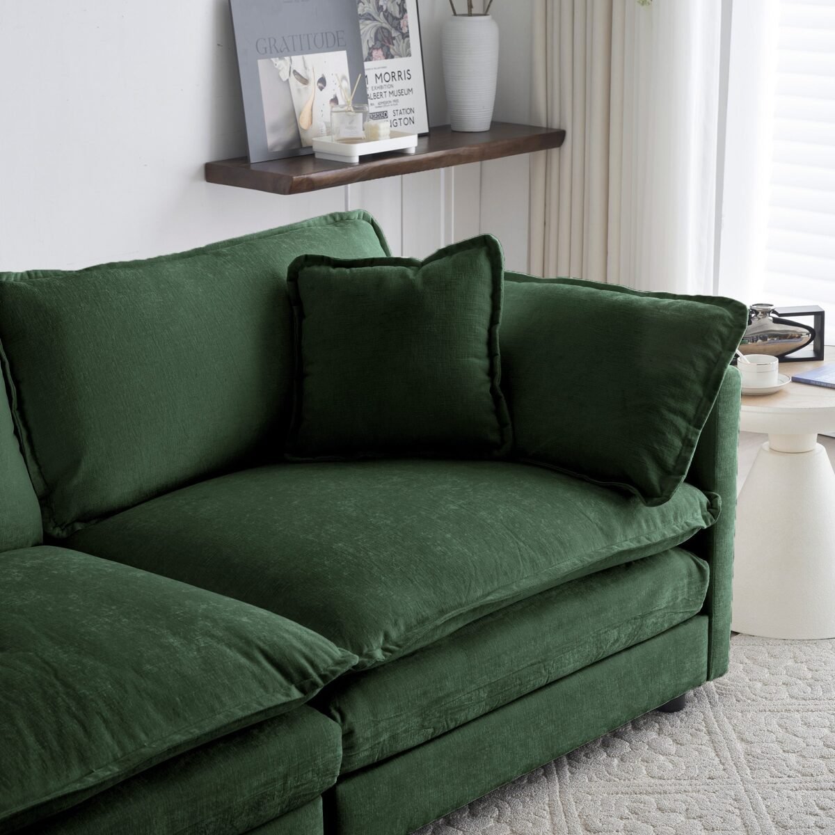 Walker Edison | Chenille Modular Cloud Couch with L-Shaped Sectional and Ottoman - Image 14