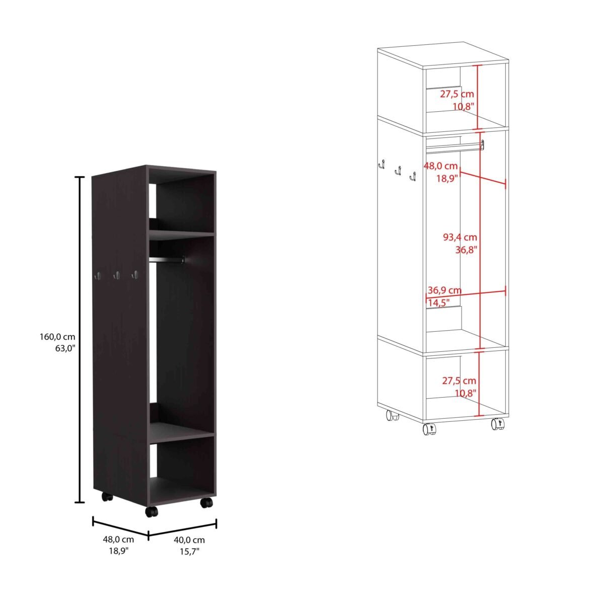 Walker Edison | Minimalist Tall Wardrobe Armoire Storage Cabinet with Mirrorlook - Image 3