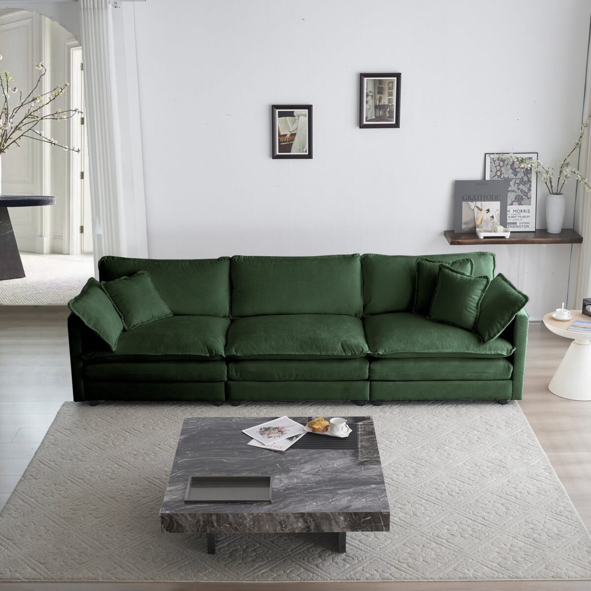 Walker Edison | Chenille Modular Cloud Couch with L-Shaped Sectional and Ottoman - Image 6