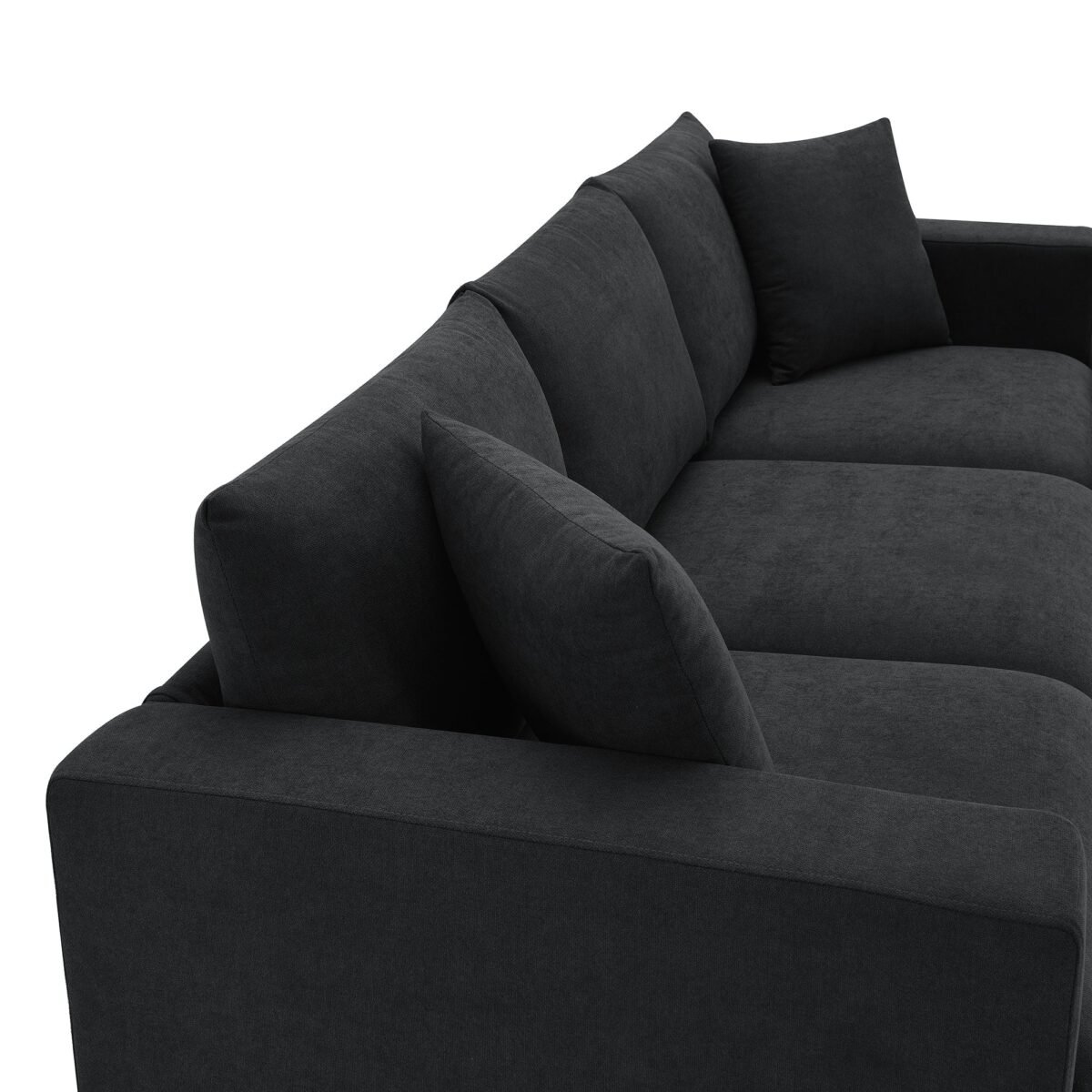Walker Edison | Chenille Black Modern L-shape Sectional Sofa Ottoman - Image 19
