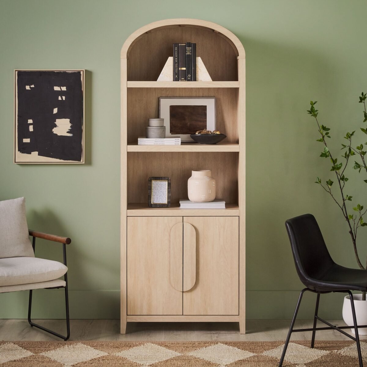 Chantelle Modern Arched Bookshelf with Cabinet - Image 1
