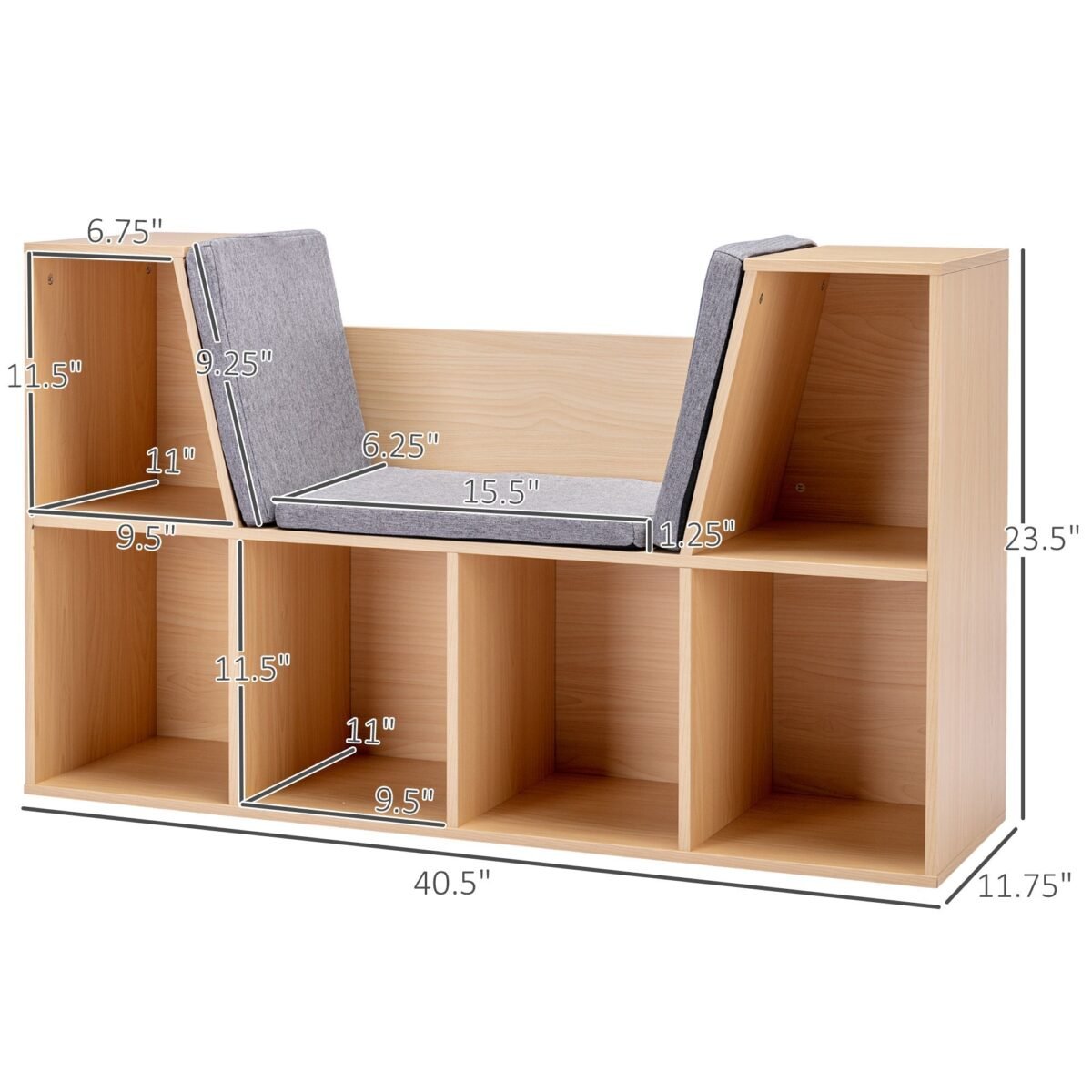 Walker Edison | Modern 6 Cubby Natural Wood Reading Nook Bench - Image 3