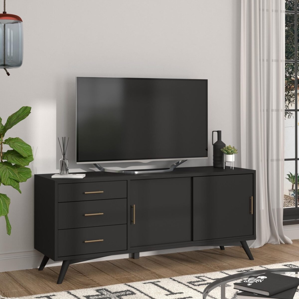 Flynn Large TV Console, Black - Image 1
