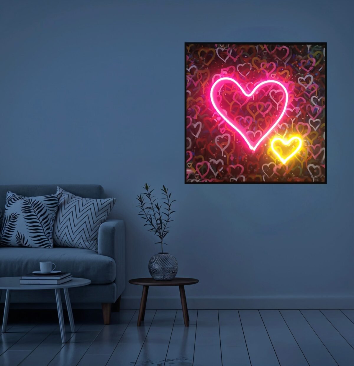 Banksy Hearts Street Art | LED Canvas | Pink Neon Heart Wall Décor - Image 8