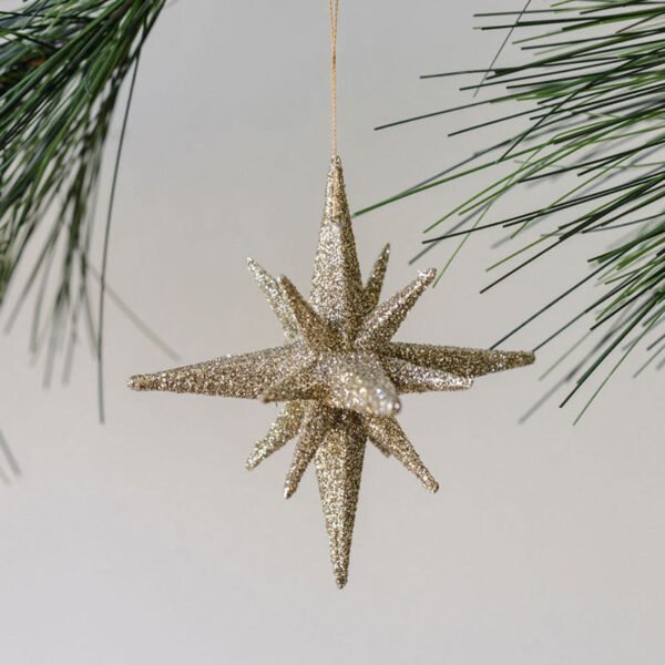 Set of 6 Dazzling 2.75" Gold Glitter Starburst Ornaments for Radiant Holiday Decor