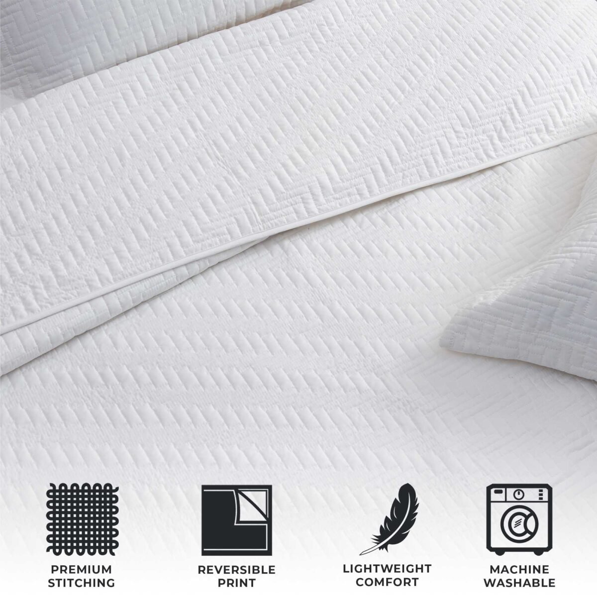 3-Piece Herringbone Stitched Quilt - Louise Collection - Image 3